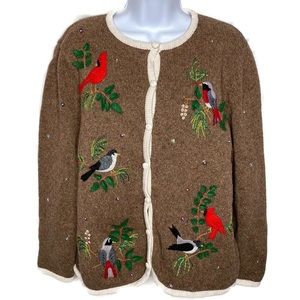 Hampshire Studio Embroidered Holiday Cardigan LG